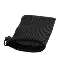 Front view of black nylon mesh drawstring bag, 5 x 3.5 inch small storage pouch for mini stuff MP3 charger earphone key.