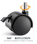 2 Inch Threaded Stem Nylon Swivel Locking Caster, M8 Fitment, Ultra Quiet, Black, Close-Up View