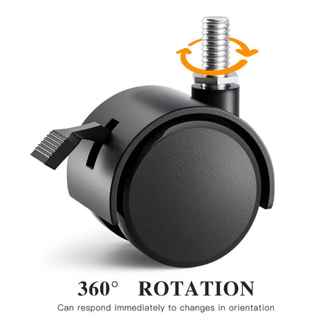 2 Inch Threaded Stem Nylon Swivel Locking Caster, M8 Fitment, Ultra Quiet, Black, Close-Up View
