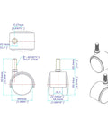 Technical diagram of 2 Inch Wheel Diameter Hooded Twin Wheel Caster In Black Nylon Swivel With 360 Degree Rotation And 3 8 16 By 1 Inch Threaded Stem Installed Mounting Height 2 5 16 Inches Four Pack Featuring Nylon 6 Wheels And Zinc Plated Steel Hardware.