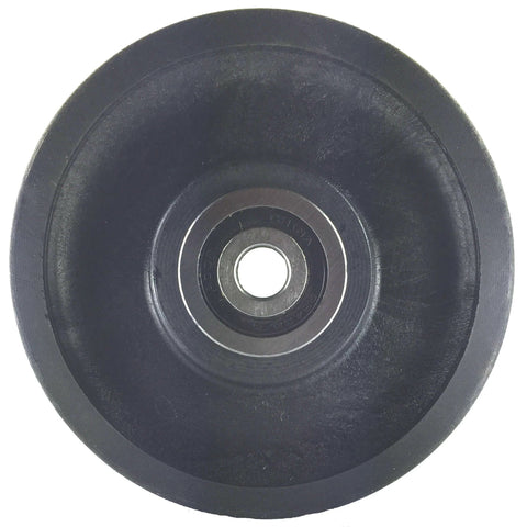 Sliding Barn Door Nylon Wheel Kit 4"x1.5" - Extra Quiet and Smooth, front view of a black nylon wheel with center bearing