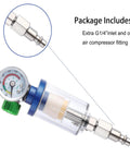Oil Water Separator With Integrated Air Filter And Pressure Regulator For Spray Guns And Air Tools Inlet And Outlet G1 Quarter Inch Clear Water Filter Stainless Steel Adapter Compact Inline Unit