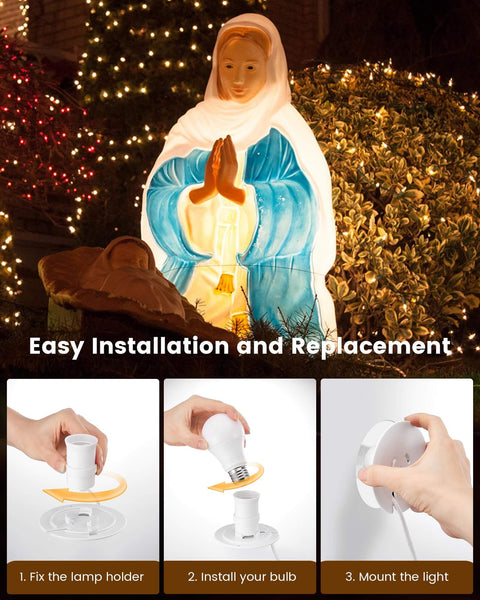 Two Pack Blow Mold Light Kit Replacement for Outdoor Holiday Decor With E26 E27 Socket and Five Foot Cord, Universal 3.5 Inch Light Plate Fits Santa Claus, Christmas Village Houses, Wisemen and Halloween Figures by SURAIELEC installation guide