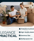 Couple packing with Newsprint Packing Paper Bulk 320 Sheets 27x17 Inches 10 Lb for Moving and Cushioning, surrounded by boxes.