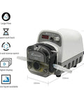 Side view of peristaltic Pump 24V 1500ml/min high Flow Intelligent Variable Speed 0.1-400rpm Liquid dosing Pump with LED Screen RS485