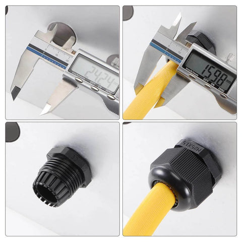 Two Pack PG29 Cable Glands Waterproof Plastic Joint With Adjustable Locknut For 18mm To 25mm Cable Diameter Black 37mm Thread Diameter