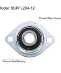 Front view of SBPFL204-12 Pillow Block Bearings 3/4" Bore Bearing Units with steel flange mounted housing and chrome steel insert.