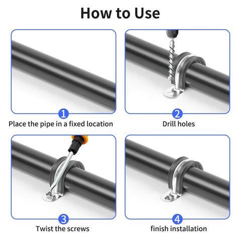 Installation steps for 1 Inch Reinforced Rigid Pipe Strap U Bracket Cable Clamp Hanger With Rubber Cushioned Insulated Clamp.