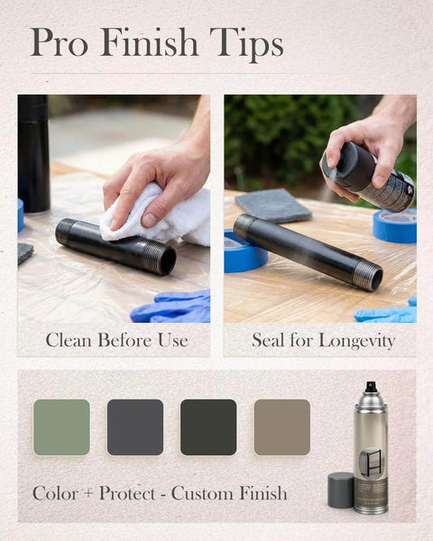 Ten Pack Of One Half Inch By Two Inch Black Malleable Iron Pipe Nipples Fitting For DIY Steampunk Industrial Vintage Style Home Decor And Maker Projects Threaded Both Ends Ready For Quick Assembly And Long Lasting Rust Resistant Performance, shown with cleaning and sealing process.
