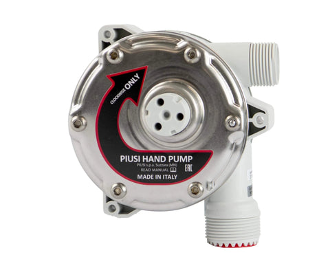 Front view of ArmorBlue Piusi Rotary Drum Pump for Diesel Exhaust Fluid (DEF), featuring 10 Gallons per 100 rotations, no power needed.