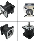 NEMA 34 planetary gearbox with square mounting flange, black housing and 14-inch input shaft.