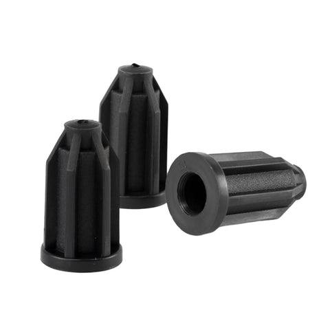 12 Pack Plastic Caster Socket Sleeves For Chair Wheels Round Inserts For One Inch Wheel Diameter And Seven Sixteenth Inch Inside Stem Durable Black Plastic Mounting Sockets With Easy Installation.