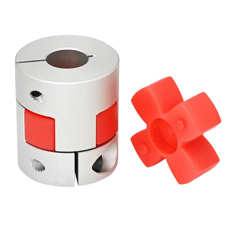 Compact Plum Blossom Shaft Coupling D30 L35 with a 10-14 mm bore, shown with red polyurethane elastomer, for CNC machines