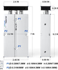 Front and side view of PNEUMATIC 20mm Bore 100mm Stroke Double-Rod Double-Acting Aluminum Pneumatic Air Cylinder TN20-100 with dimensions