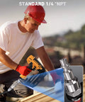 Worker using Pneumatic Tool Rafter Hook Hanger with 1/4 Inch & 360° Swivel Air Fitting attached to air tool on ladder