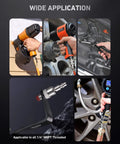 Usage of pneumatic tool rafter hook hanger with 1/4 inch & 360° swivel air fitting shown with air nailer, air hammer, air blow gun
