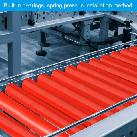 ✝️ Polyurethane Coated Conveyor Roller 2" Diameter 24" Length, 2 Pack Stainless Steel Transmission Replacement Part Galvanized End, Red in motion on conveyor system