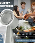 Portable countertop range hood with 5-layer filtration, 3-speed quiet exhaust, and plug‑and‑play setup shown next to a cooking pan.