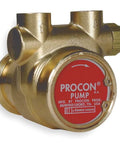 Procon Pump Rotary Vane Brass - compact brass rotary vane pump with red label, front view, for low-flow applications.