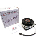 PTO Clutch Counter Clockwise (CCW) with 1" Crankshaft, 5 5/16" Pulley Diameter next to branded product box