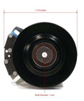 PTO Clutch with Wire Harness for Hustler FasTrak with 54" Deck 928291, 928502 front view showing dimensions and components