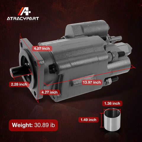 Side view of PTO Dump Pump Hydraulic Hydro Cylinder with Air Shift Cylinder, 7/8" 13-Tooth Spline Shaft, showing dimensions