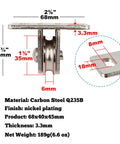 Side view of 4 Pcs 1-3/8" Pulley Block, Single Bearing Silent for 3/16" Cord, dimensions and material labels visible.