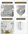 Close-up view of 12 Pcs Wall Mount Pulley, 1-1/2" Ceiling Mount Pulley Fit 3/8" Wire Rope showing fastening pin and zinc alloy wheel.