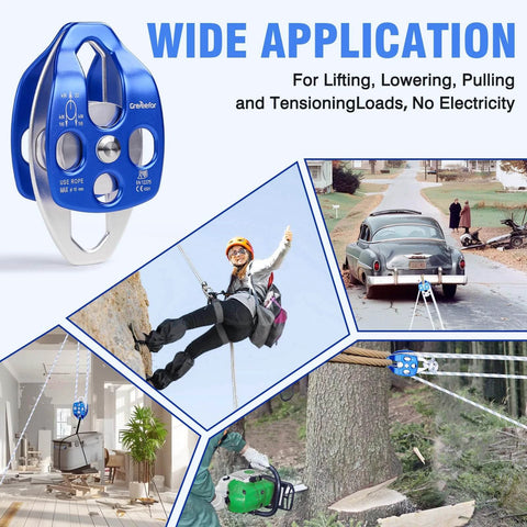 Double Block and Tackle Pulley System with 200Ft x 1/2'' Rope Pulley 7700 LB(35KN) Breaking Strength in various applications