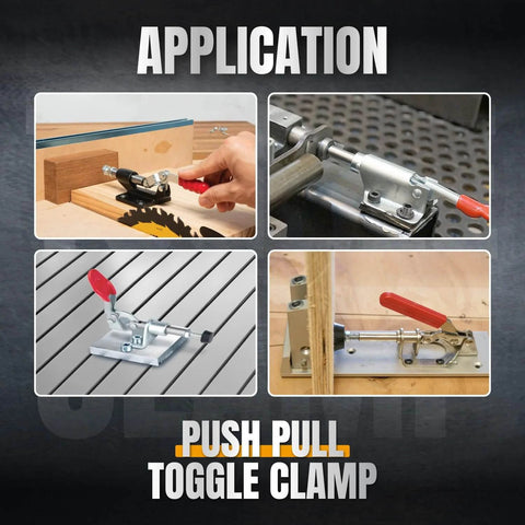 Dual Toggle Clamp 100 Lb Quick Release Push Pull Clamp applications in woodworking and welding jigs, pocket holes, and CNC sleds