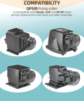 QP500 Pump Roller Assembly Compatible with 45, 85, 100 & 170, Classic, SVP & M128 Series shown in multiple views