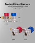 Adjustable R134a Refrigerant Quick Coupler Adapter Kit For HVAC Systems With High And Low Side Connectors In Silver, Red, Blue