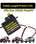 RC Steering Servo with Mount Bracket and Servo Horn for FMS FCX24, black, shown with cable and specifications, for RC Crawler 1/24 Scale.