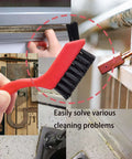 Close-up of a red 6-Pack Nylon Cleaning Brush with non-scratch nylon bristles and ergonomic grip for delicate surfaces cleaning.