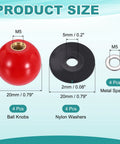 Four Piece Threaded Ball Knobs M5 x 20mm Phenolic Plastic Ball Handles For Machine Levers DIY Projects Red