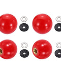 Four piece threaded ball knobs M5 x 20mm phenolic plastic ball handles for machine levers DIY projects red with inserts and washers