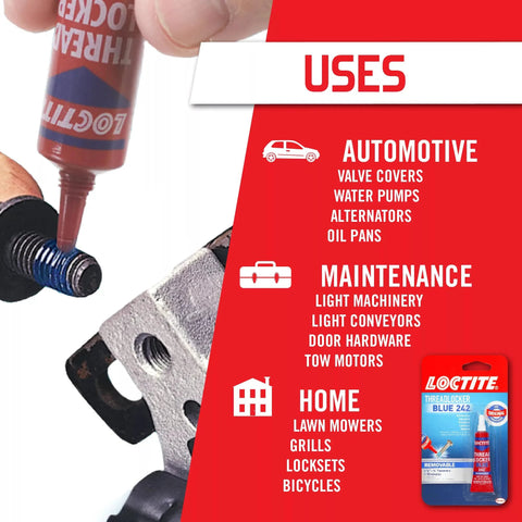 Applying Removable Thread Locker Blue 242 for Nuts Bolts and Fasteners Medium Strength Prevents Loosening and Corrosion 6 ml