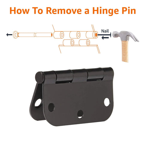 Diagram showing how to remove hinge pin from Sturdy Rounded Five Eighths Radius Interior Door Hinges 3.5 Inch By 3.5 Inch Matte Black