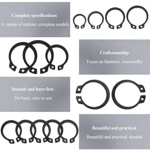 External Large Retaining Ring Set 50 Pcs Beefy 65Mn Steel Snap Rings 26 27 28 29 30 Mm Black Plated For Automobiles Electrical Bearings Heavy Duty Circlips Pro Grade Hardware Must Have shown in various sizes and descriptions on durability and smooth finish.
