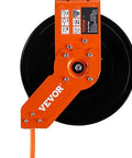 Retractable Air Hose Reel, 3/8 IN x 50 FT Hybrid Air Hose Max 300PSI, wall-mounted, heavy-duty steel with single arm design.