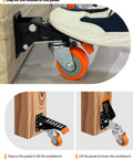 Retractable Workbench Casters Set Of 4 Heavy Duty 700 Lbs Capacity 2.5 Inch Side Mount Swivel Wheels shown installed on workbench