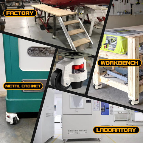 4-Piece Leveling Casters With Nylon Wheel And Rubber Foot, Retractable Workbench Caster Set in factory, lab, and workbench settings