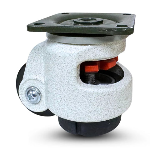 Retractable Leveling Machine Caster, 2 inch wheel, 600 lb capacity per caster. Heavy duty design with mounting hardware included.