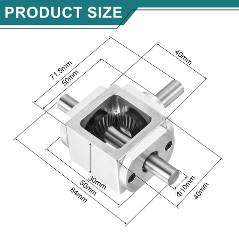 Right Angle Bevel Gearbox 1to1 20 Teeth Aluminum Frame Dual Output 10mm Shaft with dimensions