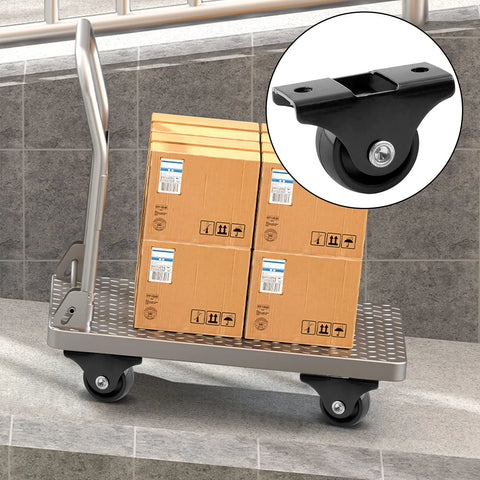 Cart with boxes on 20 Pack 1 Inch Rigid Caster Wheels With Metal Top Plate For Furniture Non Swivel Fixed Casters Black Hard Plastic