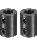 Rigid shaft coupling with a 3/8 inch bore, 3/4 inch outer diameter, and 1 inch length uses two set screws to securely link two shafts.