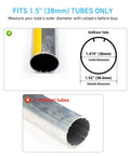 Illustration showing compatible 1.5” (38mm) shade tubes for Roller Shade Clutch, highlighting the tube dimensions.
