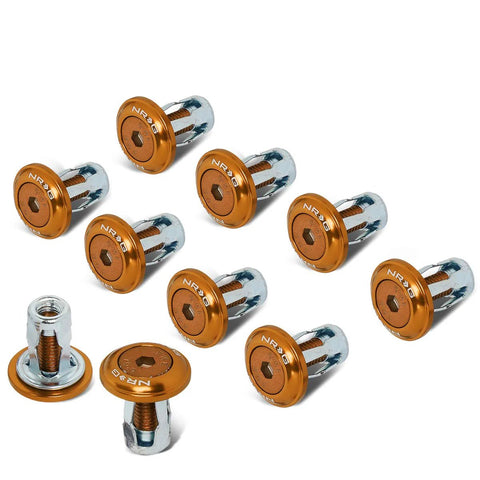 Rose Gold Fender Washer Kit M6 1 Thread Bolts and Washers 10 Piece set displayed with aluminum washers