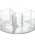 Rotating Turntable Tea Packet Organizer with Five Divided Compartments and Center Cup for Cabinets or Countertops, Clear Finish