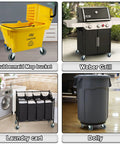 Heavy Duty Stem Caster Wheels 7 16 Inch Stem Diameter Swivel Rubber Casters TPR Replacement Wheels 4 Pack For Mop Buckets Utility Carts Shop Vac Grills And More Each Supports Up To 200 Lbs installed on a mop bucket, grill, laundry cart, and dolly in different settings.